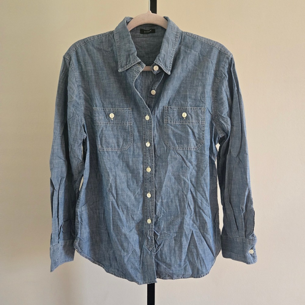 J.Crew Blue Chambray Cotton Button Down Shirt Coastal Casual Medium Americana